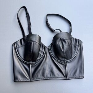 Victoria Secret black leather corset crop top bustier size 34c